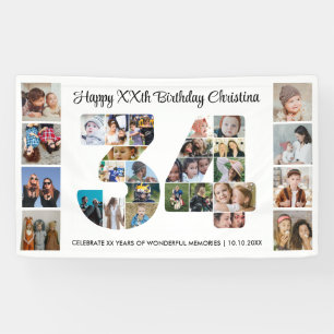 34th Birthday Party Number 34 Photo Collage Banner