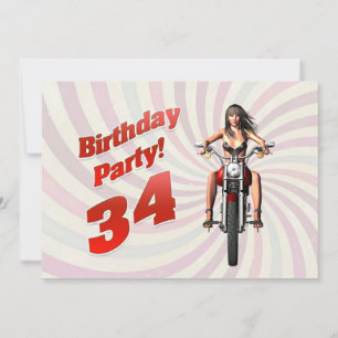 34th birthday party with a girl on a motorbike invitation
