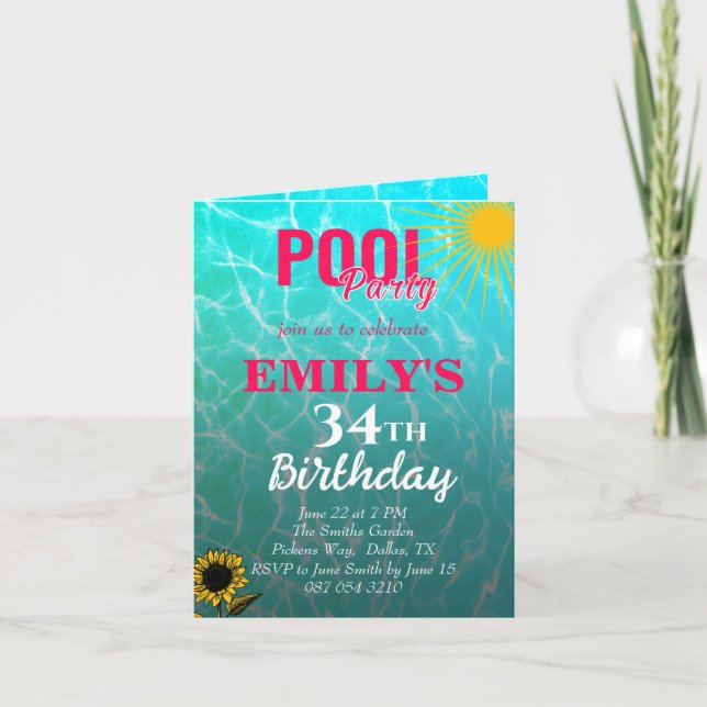 34th birthday pool party invitation (Front)