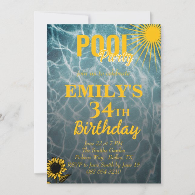 34th birthday pool party invitation (Front)