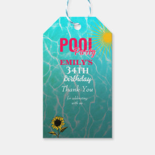 34th birthday pool party invitation gift tags