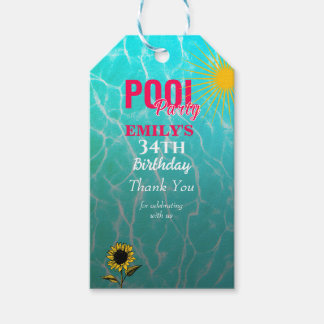 34th birthday pool party invitation gift tags