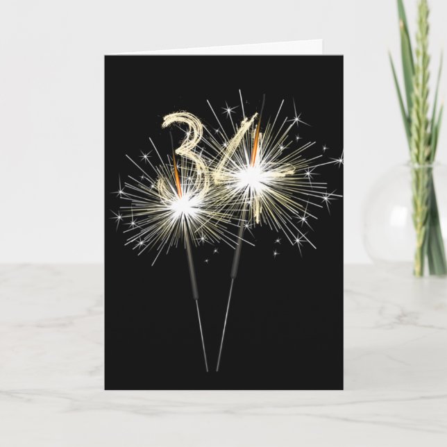 34th Birthday Sparklers on Black Card (Front)