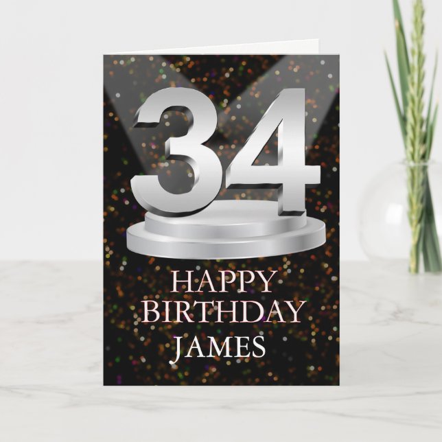 34th Birthday Spotlights Add A Name Card (Front)
