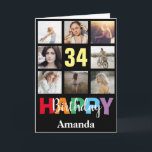 34th Happy Birthday Photo Collage Modern Black Card<br><div class="desc">34th Happy Birthday Photo Collage Modern Black Card with personalised name. For further customisation,  please click the "Customise it" button and use our design tool to modify this template.</div>
