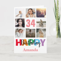 34th Happy Birthday Photo Collage Modern Pink
