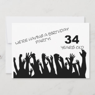 34th party invitation with cheering crowds