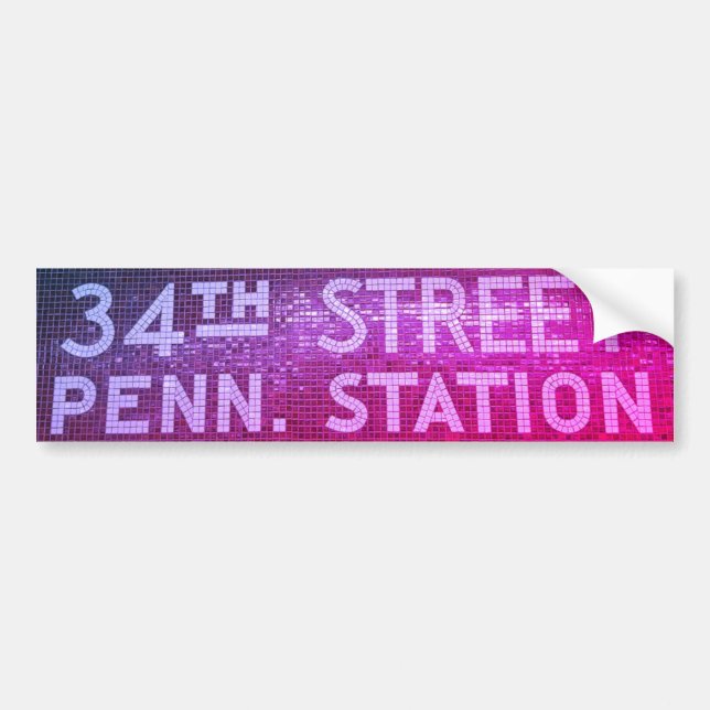 34th Street New York, NY Tile Train Station Sign Bumper Sticker (Front)