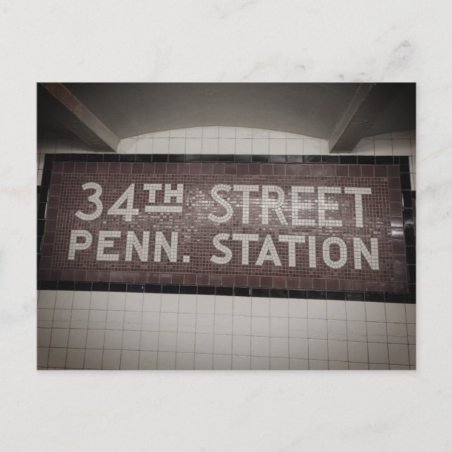 34th Street New York, NY Tile Train Station Sign Postcard (Front)