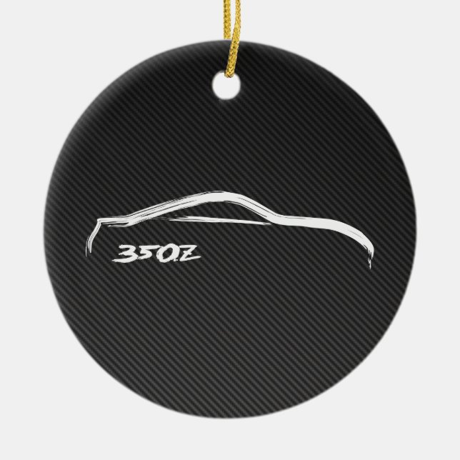 350Z White Silhouette with Faux Carbon FIber Ceramic Ornament (Front)