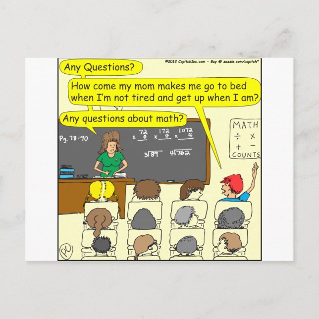 353 Any questions about math colour cartoon Postcard (Front)