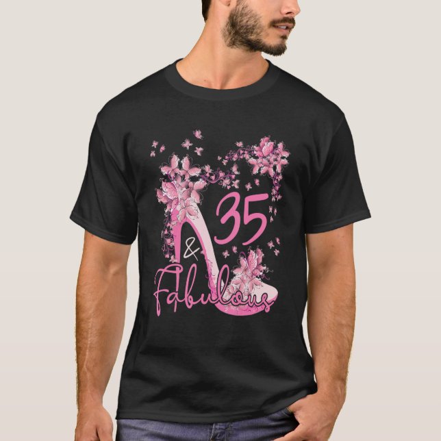 35 And Fabulous Floral Butterflies High Heels 35th T-Shirt (Front)