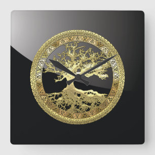 [35] Golden Celtic Tree of Life Square Wall Clock