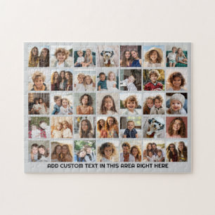 35 Photo Collage Grid - 1 Text box - grey white Jigsaw Puzzle
