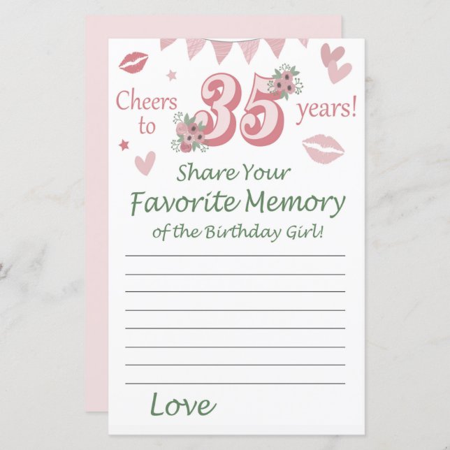 35 th birthday Favourite Memory of the Birthday Gi (Front/Back)