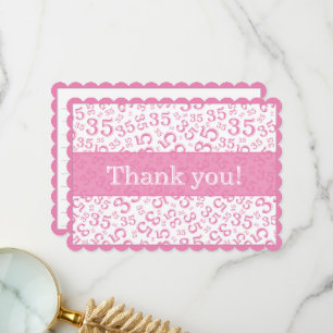 35 "Thank you!" Pink/White Number Pattern Thank You Card