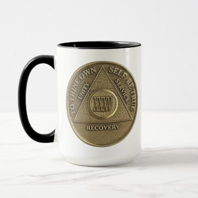 35 Year CUSTOM NAME Sober Coin Anniversary Mug (Left)