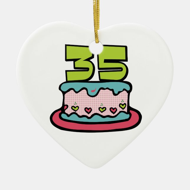 35 Year Old Birthday Cake Ceramic Tree Decoration (Front)