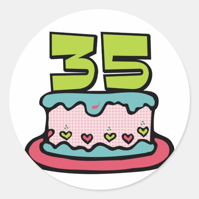 35 Year Old Birthday Cake Classic Round Sticker (Front)
