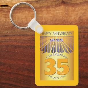 35 Year Sober Anniversary Golden Ray 12 Step Key Ring