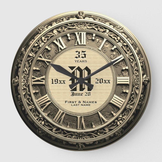 35 Year Vintage Look Wedding Anniversary Large Clock (Front)