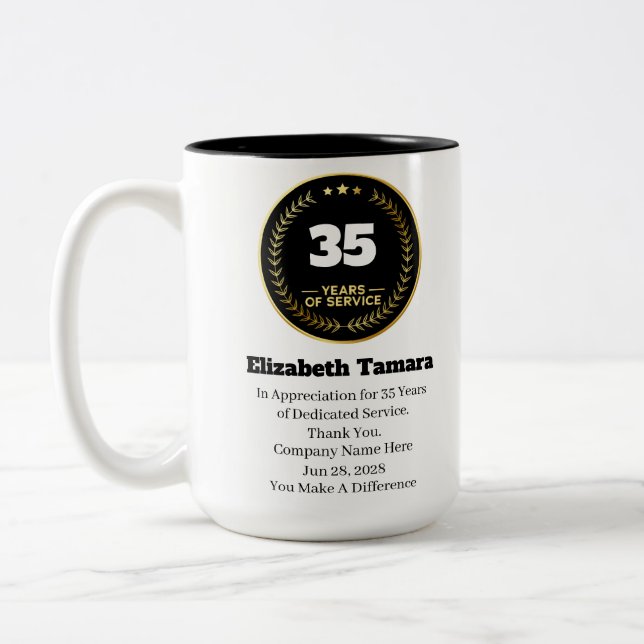 35 Year Work Anniversary | Employee Appreciation Two-Tone Coffee Mug (Left)