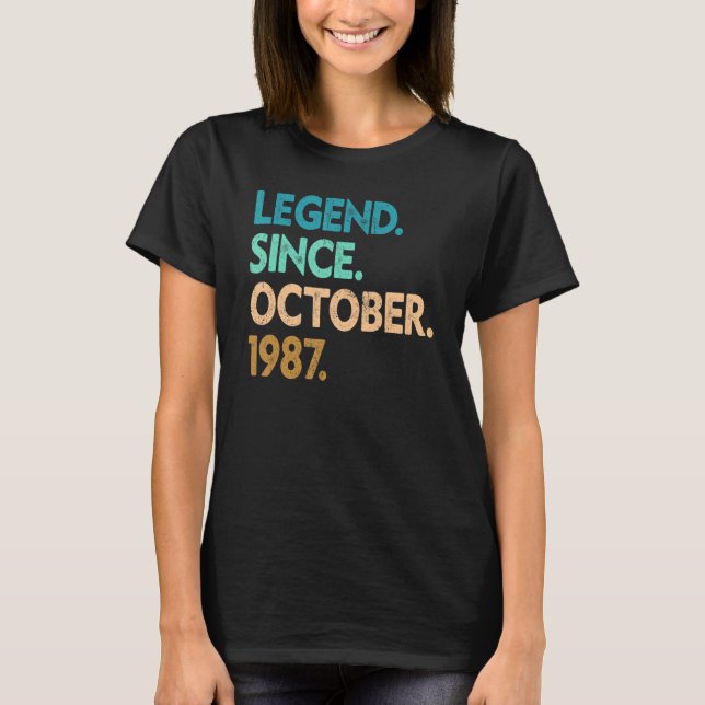 35 Years Old  Legend Since October 1987 35th Birth T-Shirt (Front)