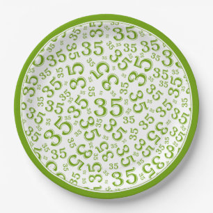 35 Years Random Number Pattern Green/White Paper Plate