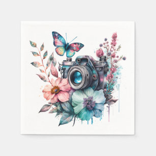35mm Camera amid Flowers and Butterfly  Napkin