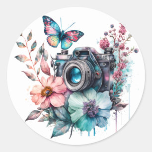 35mm Camera amid Flowers and Butterfly Sticker