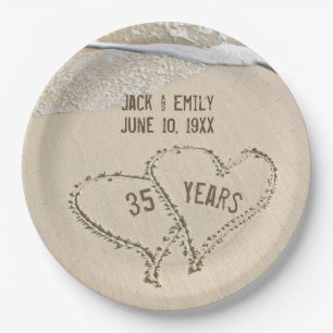 35th Anniversary Beach Hearts Paper Plate