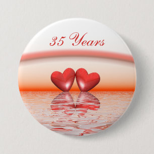35th Anniversary Coral Hearts 7.5 Cm Round Badge