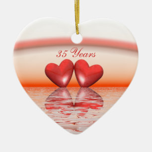 35th Anniversary Coral Hearts Ceramic Tree Decoration