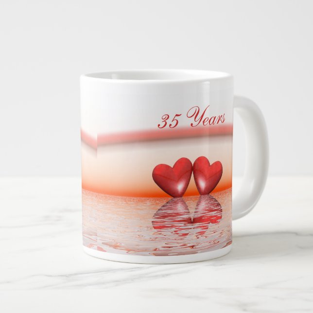 35th Anniversary Coral Hearts Large Coffee Mug (Front Right)