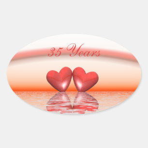 35th Anniversary Coral Hearts Oval Sticker