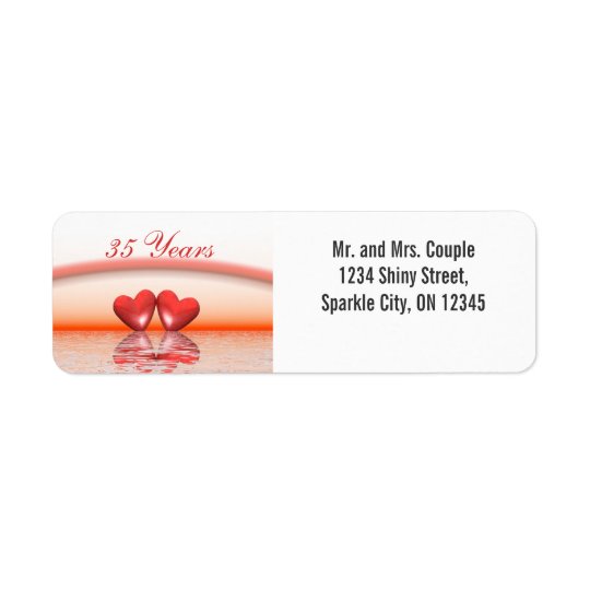 35th Anniversary Coral Hearts Return Address Label