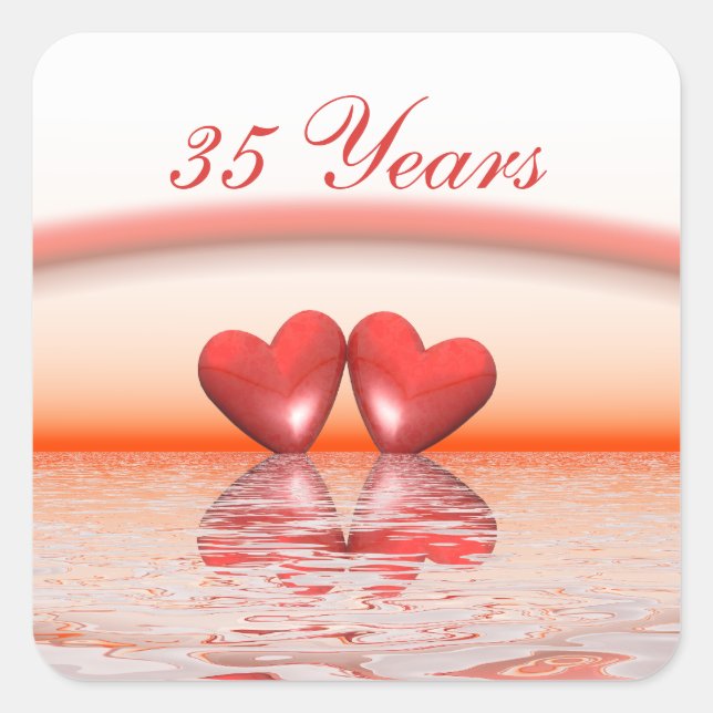 35th Anniversary Coral Hearts Square Sticker (Front)