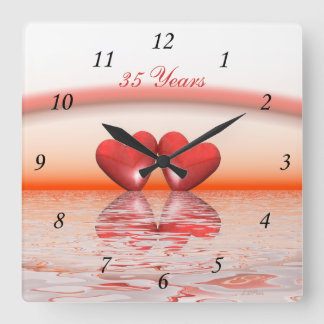 35th Anniversary Coral Hearts Square Wall Clock