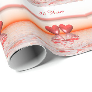 35th Anniversary Coral Hearts Wrapping Paper