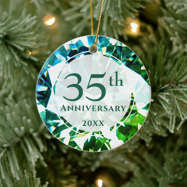 35th Anniversary Emerald Photo Personalised Cerami Ceramic Ornament (Tree)