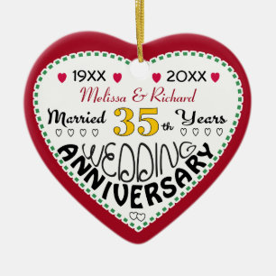 35th Anniversary gift heart shaped Christmas Ceramic Ornament
