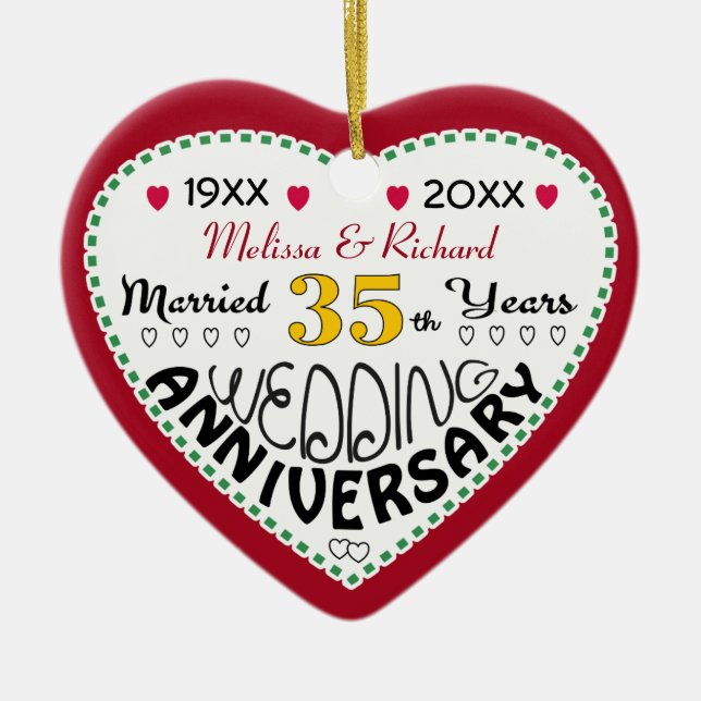35th Anniversary gift heart shaped Christmas Ceramic Ornament (Front)