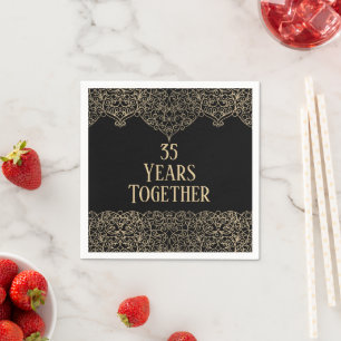 35th Anniversary Gold Lace On Black   Napkin