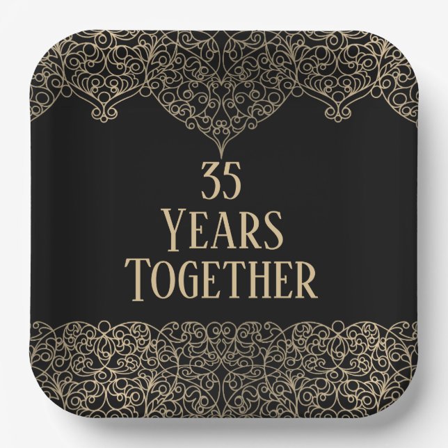 35th Anniversary Gold Lace On Black   Paper Plate (Front)