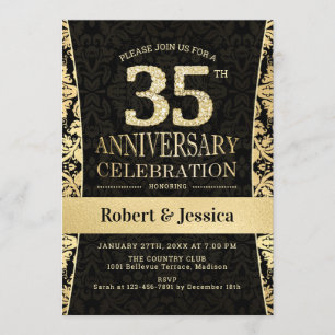 35th Anniversary Party - Gold Black Invitation