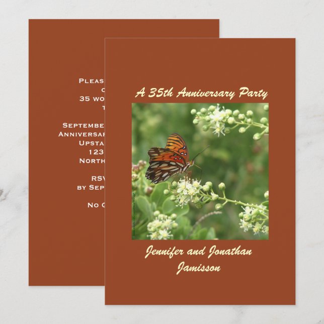 35th Anniversary Party, Name, Orange Butterfly Invitation (Front/Back)