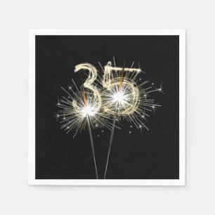 35th Anniversary Party Sparklers on Black Napkin