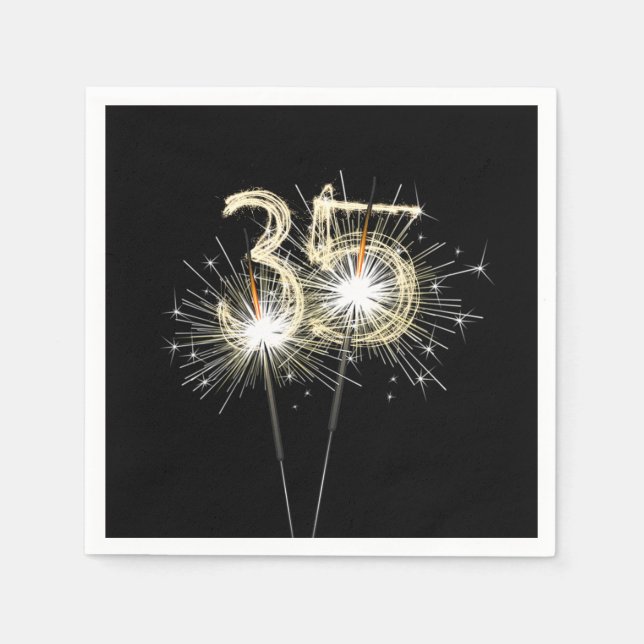 35th Anniversary Party Sparklers on Black   Napkin (Front)