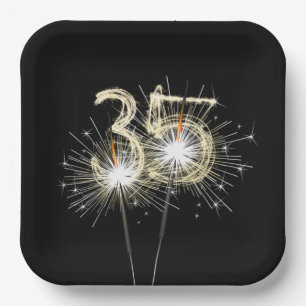 35th Anniversary Party Sparklers on Black Paper Plate