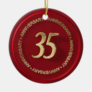 35th anniversary red wax seal ceramic tree decoration